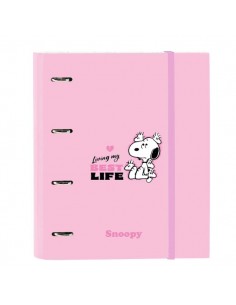 Safta Snoopy Carpeta de 4 Anillas de 35mm - Recambio de 100 Hojas A4 - Cuadricula de 5x5mm - 80g m2 - Separadores Internos -