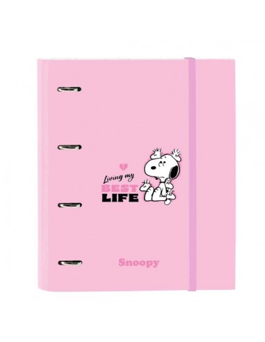 Safta Snoopy Carpeta de 4 Anillas de 35mm - Recambio de 100 Hojas A4 - Cuadricula de 5x5mm - 80g m2 - Separadores Internos -