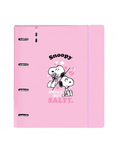 Safta Snoopy Carpeta de 4 Anillas de 35mm - Recambio de 100 Hojas A4 - Cuadricula de 5x5mm - 90g m2 - Solapa Portadocumentos