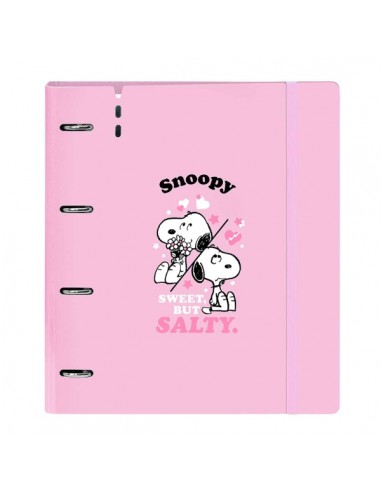 Safta Snoopy Carpeta de 4 Anillas de 35mm - Recambio de 100 Hojas A4 - Cuadricula de 5x5mm - 90g m2 - Solapa Portadocumentos