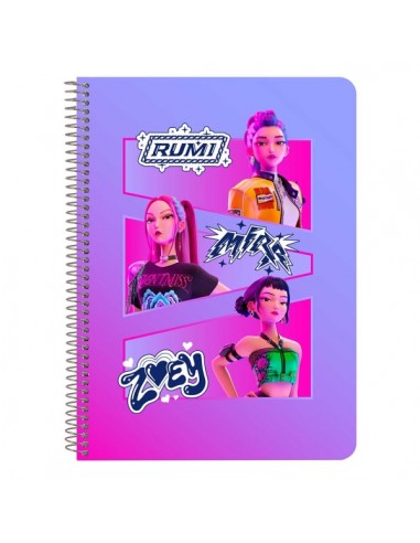 Safta K-Pop Demon Hunters Libreta con Espiral - Formato Cuarto - 80 Hojas de 80g m2 - Cuadricula 4x4mm - Tapas Duras