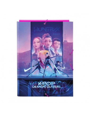 Safta K-Pop Demon Hunters Carpeta de 3 Solapas - Formato Folio - Cierre con Gomas Elasticas - Tapas Duras Forradas -