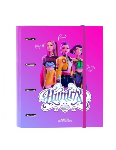 Safta K-Pop Demon Hunters Carpeta de 4 Anillas de 35mm - Recambio de 100 Hojas A4 - Cuadricula de 5x5mm - 80g m2 -