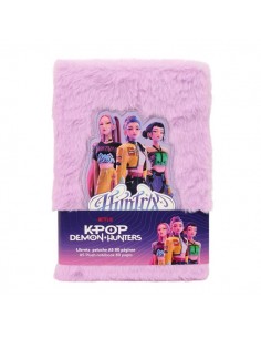 Safta K-Pop Demon Hunters Energy Bloc de Notas - Formato A5 - Tapas de Peluche - 80 Paginas - 21x14.8cm - Color Lavanda
