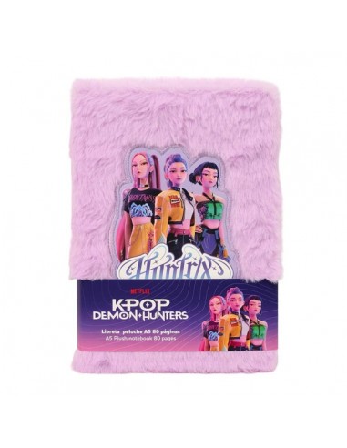 Safta K-Pop Demon Hunters Energy Bloc de Notas - Formato A5 - Tapas de Peluche - 80 Paginas - 21x14.8cm - Color Lavanda
