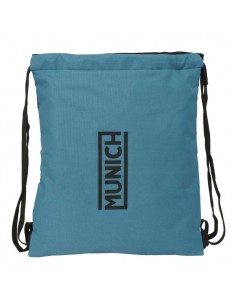 Safta Munich Saco Plano - Cierre con Cordones - Bolsillo Interior con Cremallera - 35x40x1cm - Color Negro y Azul