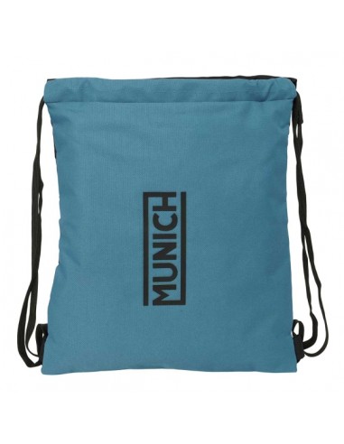 Safta Munich Saco Plano - Cierre con Cordones - Bolsillo Interior con Cremallera - 35x40x1cm - Color Negro y Azul