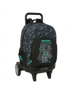 Safta Minecraft Screen Mochila con Carro - Extraible - 33L - Portabotellas - Tarjeta de Identificacion Personal - Ruedas