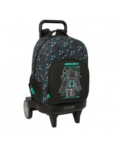 Safta Minecraft Screen Mochila con Carro - Extraible - 33L - Portabotellas - Tarjeta de Identificacion Personal - Ruedas