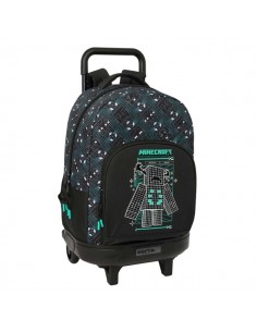Safta Minecraft Screen Mochila con Carro - Extraible - 33L - Portabotellas - Tarjeta de Identificacion Personal - Cremallera