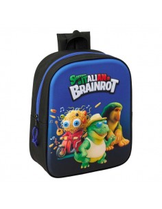 Safta Brainrot Mochila Guarderia 3D - 6L - Cremallera - Asa de Mano - 22x27x10cm - Color Negro y Azul
