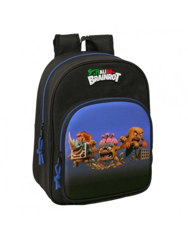 Safta Brainrot Mochila Infantil - Portabotellas - Bolsillo Frontal - Adaptable a Carro - Hombreras Acolchadas - 26x34x11cm -