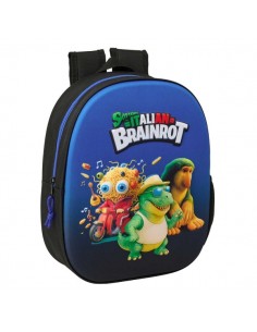 Safta Brainrot Mochila 3D - Portabotellas - Hombreras Acolchadas - Asa de Mano Superior - 27x33x10cm - Color Negro y Azul