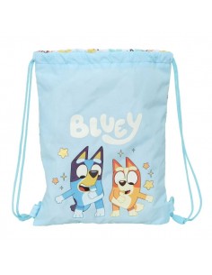 Safta Bluey Ready Saco Plano - Cierre con Cordones - Bolsillo Interior con Cremallera - 26x34x1cm - Color Azul Pastel