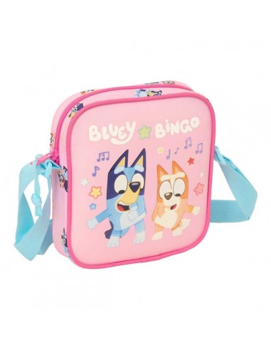 Safta Bluey Dance Bolsito con Bandolera Ajustable - Compacto - Cierre con Cremallera - 16x18x4cm - Color Rosa