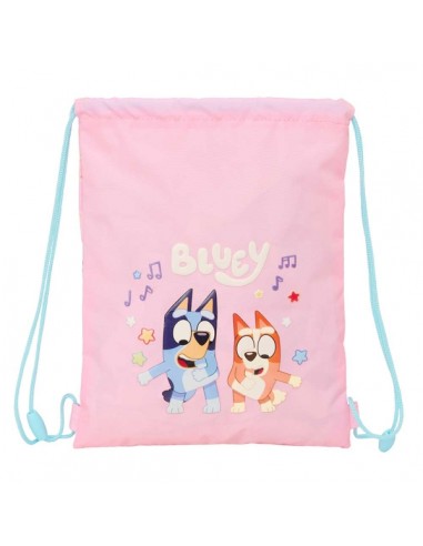 Safta Bluey Dance Saco Plano - Cierre con Cordones - Bolsillo Interior con Cremallera - 26x34x1cm - Color Rosa