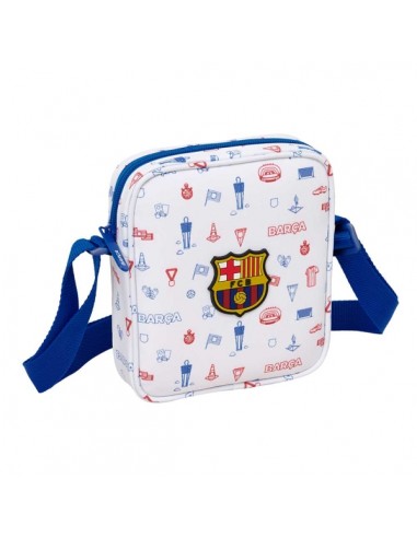 Safta F.C.Barcelona Preescolar Bolsito con Bandolera Ajustable - Compacto - Cierre con Cremallera - 16x18x4cm - Color Blanco