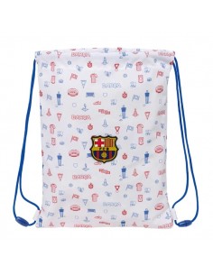 Safta F.C.Barcelona Preescolar Saco Plano - Cierre con Cordones - Bolsillo Interior con Cremallera - 26x34x1cm - Color Blanco