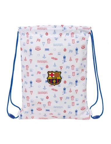 Safta F.C.Barcelona Preescolar Saco Plano - Cierre con Cordones - Bolsillo Interior con Cremallera - 26x34x1cm - Color Blanco