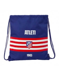 Safta Atletico de Madrid Saco Plano - Cierre con Cordones - Bolsillo Interior con Cremallera - 35x40x1cm - Color Azul Marino