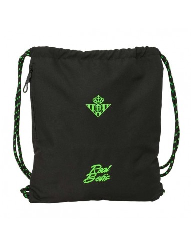 Safta Real Betis Balompie Saco de Deporte - Cierre con Cordones - Bolsillo Lateral con Cremallera - 35x40x1cm - Color Negro y
