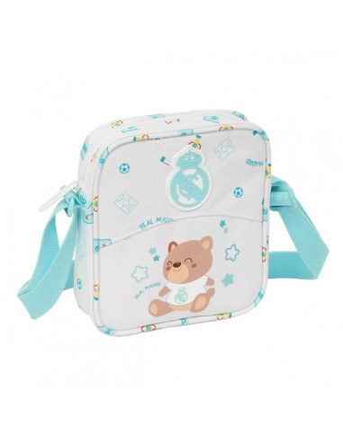 Safta Real Madrid Preescolar Bolsito con Bandolera Ajustable - Compacto - Cierre con Cremallera - 16x18x4cm - Color Blanco