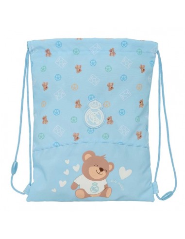 Safta Real Madrid Preescolar Saco Plano Infantil - Cierre Mediante Cordones - Bolsillo Interior con Cremallera - Seguridad