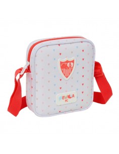Safta Sevilla FC Preescolar Bolsito con Bandolera Ajustable - Compacto - Cierre con Cremallera - 16x18x4cm - Color Blanco y