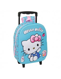 Safta Hello Kitty Mochila con Carro - Portabotellas - Hombreras Acolchadas - Asa de Mano - 27x33x10cm - Color Azul Claro