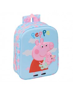 Safta Peppa Pig Mochila Guarderia 3D - 6L - Cremallera - Asa de Mano - 22x27x10cm - Color Azul Pastel