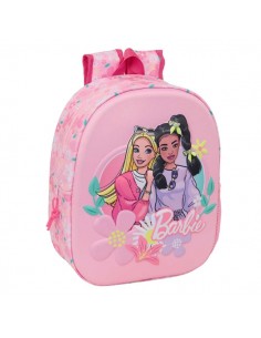 Safta Barbie Mochila 3D - Portabotellas - Hombreras Acolchadas - Asa de Mano Superior - 27x33x10cm - Color Rosa