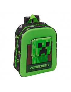 Safta Minecraft Mochila Guarderia 3D - 6L - Cremallera - Asa de Mano - 22x27x10cm - Color Verde y Negro