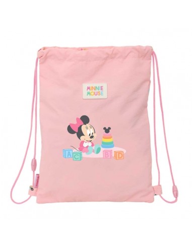 Safta Minnie Mouse Baby Saco Plano - Cierre con Cordones - Bolsillo Interior con Cremallera - 26x34x1cm - Color Rosa Pastel