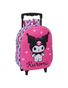 Safta Kuromi Mochila con Carro - Portabotellas - Hombreras Acolchadas - Asa de Mano - 27x33x10cm - Color Magenta