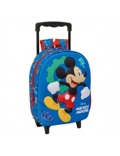 Safta Mickey Mouse Mochila con Carro - Portabotellas - Hombreras Acolchadas - Asa de Mano - 27x33x10cm - Color Azul Oscuro