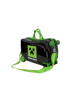 Safta Minecraft Maleta Trolley Infantil - Reposapies - Bandolera Ajustable - Asas de Mano - Tiradores con Ranura para Candado