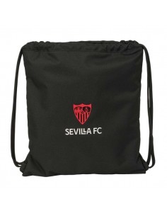 Safta Sevilla FC Saco Plano - Cierre con Cordones - Bolsillo Interior con Cremallera - 35x40x1cm - Color Negro