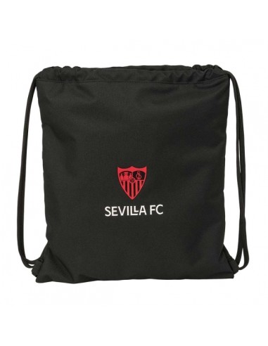 Safta Sevilla FC Saco Plano - Cierre con Cordones - Bolsillo Interior con Cremallera - 35x40x1cm - Color Negro