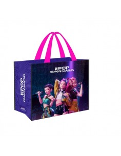 Safta K-Pop Demon Hunters Shopper Bolsa Reutilizable - 36 Litros - Asas de Mano - Polipropileno - 45x40x20cm - Color Azul
