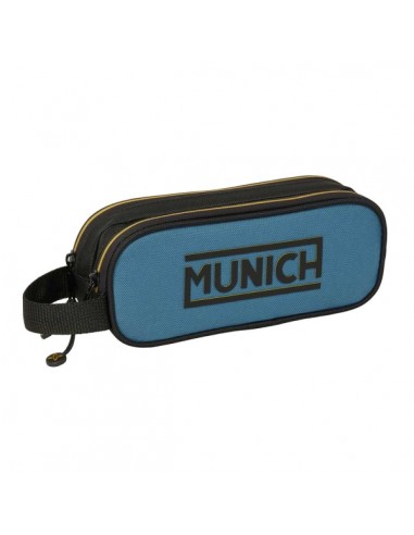 Safta Munich Portatodo - 2 Compartimentos con Cremallera - Asa Lateral - Capacidad 1L - 21x8x6cm - Color Negro y Azul