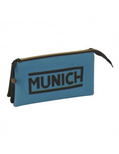Safta Munich Portatodo - 3 Compartimentos con Cremallera - Bolsillo Interior Central - 22x12x3cm - Color Negro y Azul