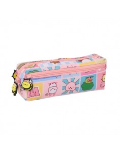 Safta Mr. Wonderful Comic Portatodo - 3 Compartimentos con Cremallera - Goma Elastica - Compacto - 22x8.5x6cm - Color Rosa