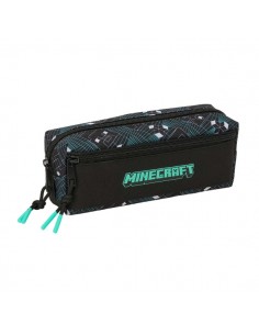 Safta Minecraft Screen Portatodo - 3 Compartimentos con Cremallera - Goma Elastica - Compacto - 22x8.5x6cm - Color Negro