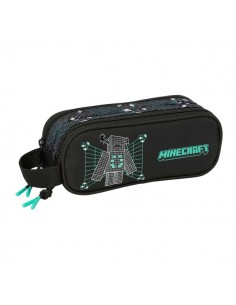 Safta Minecraft Screen Portatodo - 2 Compartimentos con Cremallera - Asa Lateral - Capacidad 1L - 21x8x6cm - Color Negro