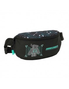 Safta Minecraft Screen Bolsa de Cintura - Cremallera - Cintas Ajustables - Cierre de PVC - 23x14x9cm - Color Negro