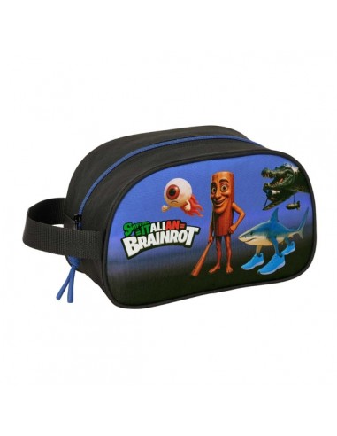 Safta Brainrot Neceser - Adaptable a Carro - Asa de Mano Lateral - 26x15x12cm - Color Negro y Azul