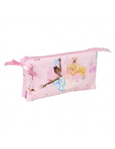 Safta Barbie Ballet Portatodo - 3 Compartimentos con Cremallera - Bolsillo Interior Central - 22x12x3cm - Color Rosa