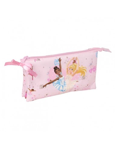 Safta Barbie Ballet Portatodo - 3 Compartimentos con Cremallera - Bolsillo Interior Central - 22x12x3cm - Color Rosa