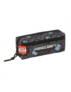 Safta Minecraft Graffiti Portatodo - 3 Compartimentos con Cremallera - Goma Elastica - Compacto - 22x8.5x6cm - Color Gris
