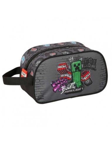 Safta Minecraft Graffiti Neceser - Adaptable a Carro - Asa de Mano Lateral - 26x15x12cm - Color Gris